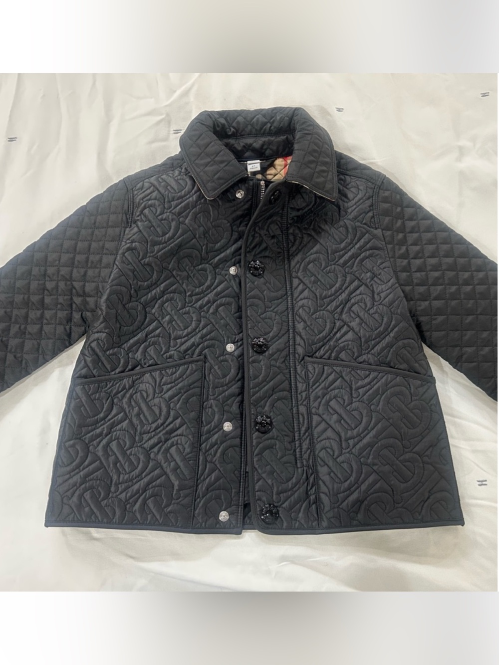Authentic Burberry Black Quilted Kids Jacket with Tonal Monogram Stitching